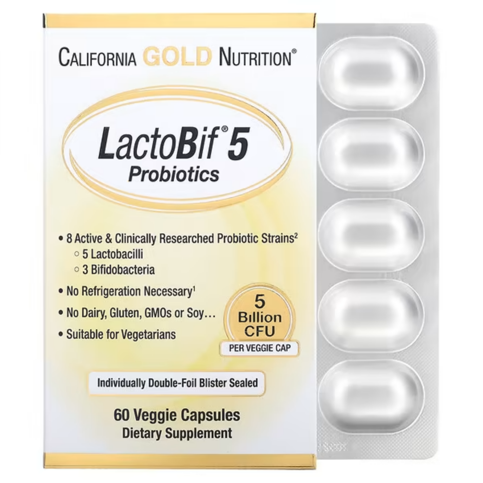 LactoBif 5, пробиотики, 5 млрд КОЕ, 60 вегетарианских капсул