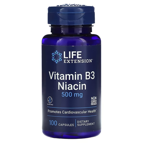 Витамин B3, ниацин, 500 мг, 100 капсул, Vitamin B3 Niacin