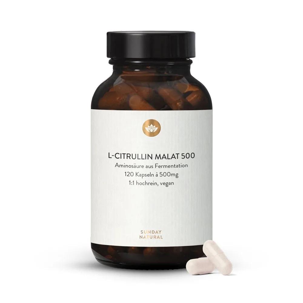Л-цитруллин малат, 500 мг, 120 капсул, Sunday Natural, L-Citrullin Malat