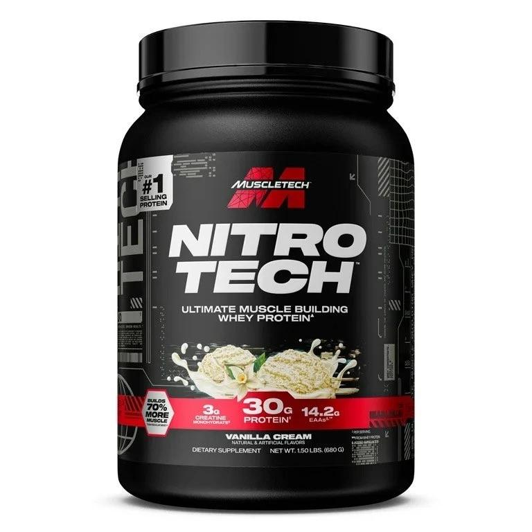 Сывороточный протеин с креатином и ВСАА, вкус ванильный крем, 680 г, MuscleTech, NitroTech