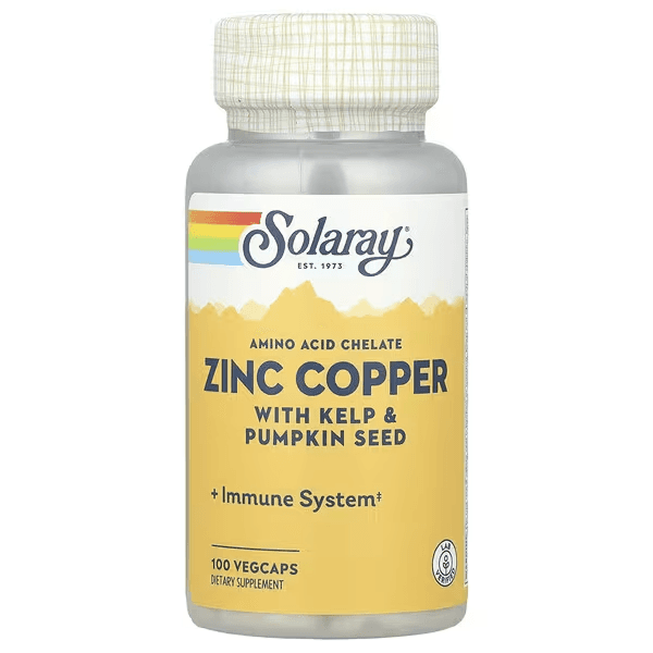 Цинк и медь с йодом и тыквенными семечками, 100 капсул, Solaray, Zinc Copper