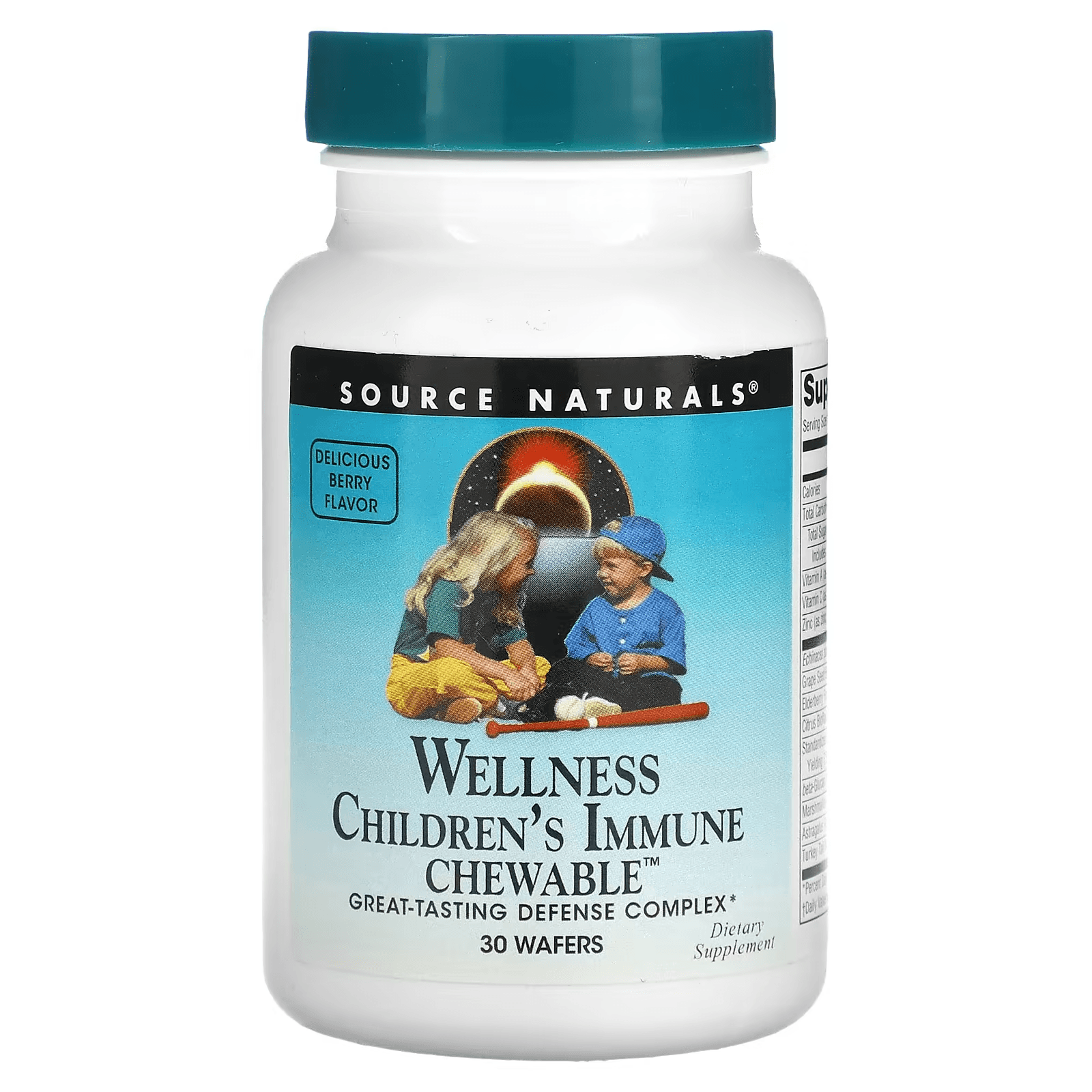 Добавки для иммунитета детей, вкус малина, 30 жевательных таблеток, Source Naturals, Wellness Children's Immune Chewable