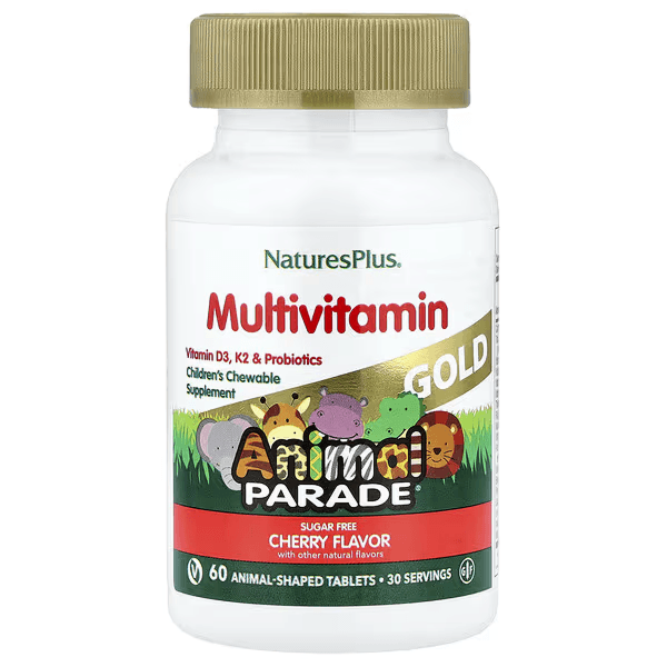 Мультивитамины для детей, вкус вишня, 60 жевательных таблеток, NaturesPlus, Multivitamin kids Gold Animal Parade