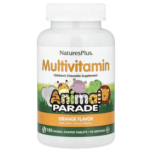 Мультивитамины для детей, вкус апельсин, 180 жевательных таблеток, Natures Plus, Animal Parade