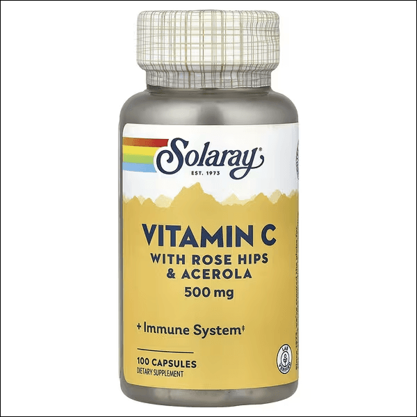 Витамин С с шиповником и ацеролой, 500 мг, 100 капсул, Solaray,  Vitamin C with Rose Hips Acerola