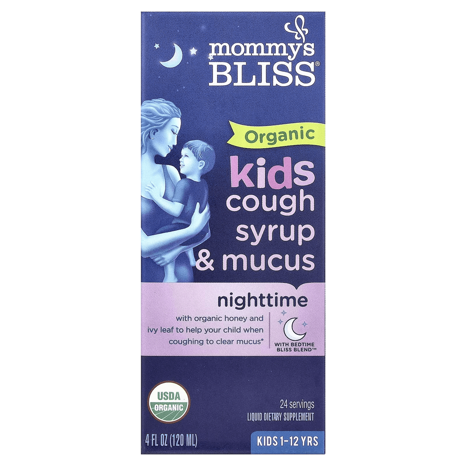 Сироп от кашля и слизи, ночной, для детей от 1 года до 12 лет, 120 мл, Mommy's Bliss, Cough syrup & mucus night time