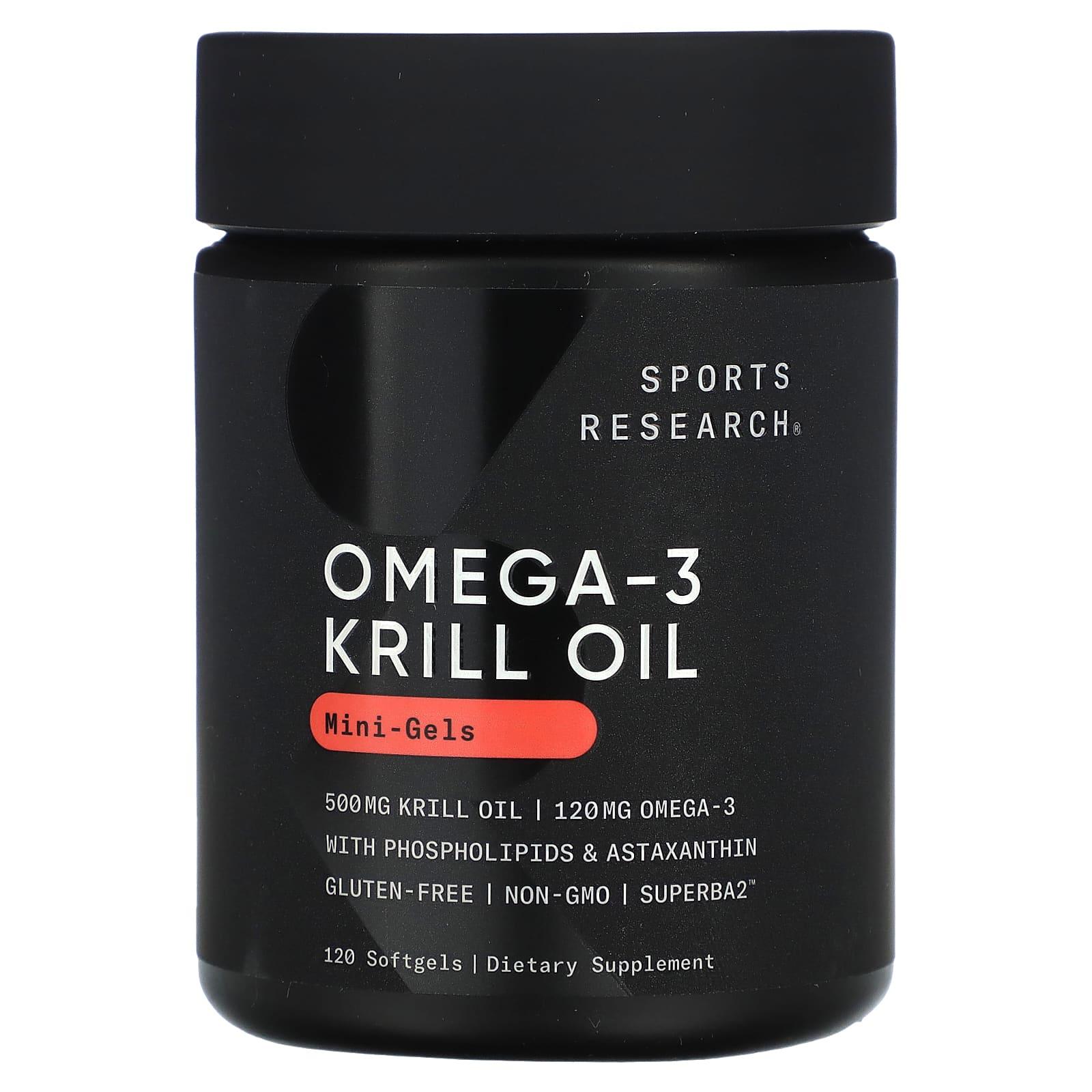 Масло антарктического криля с астаксантином, 500 мг, 120 капсул, Sports Research, Omega-3 Krill Oil