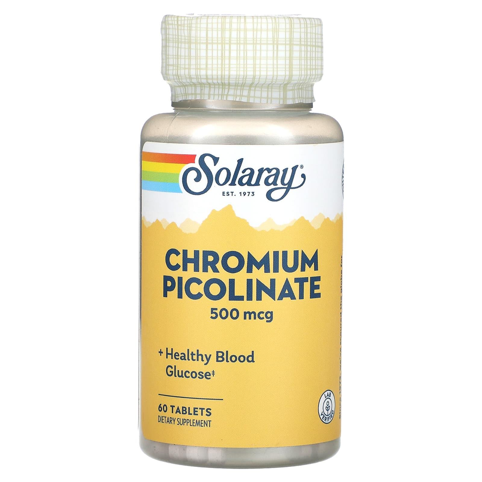 Пиколинат хрома, 500 мкг, 60 таблеток,  Solaray, Chromium Picolinate