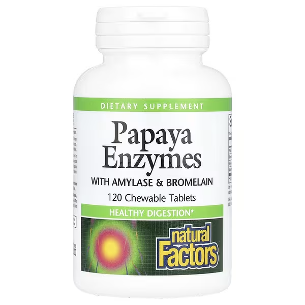 Ферменты папайи с амилазой и бромелаином, 120 жевательных таблеток, Papaya Enzymes