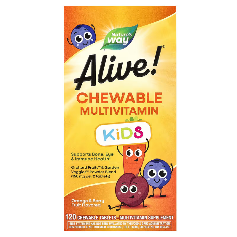 Мультивитамины для детей, 120 жевательных таблеток, Alive! Chewable Multivitamin