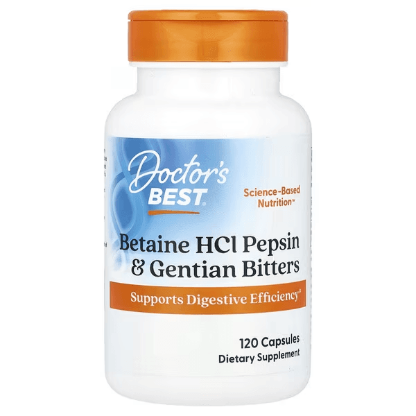 Бетаингидрохлорид, пепсин и корень горечавки, 120 капсул, Doctor's Best, Betaine HCl Pepsin & Gentian Bitters