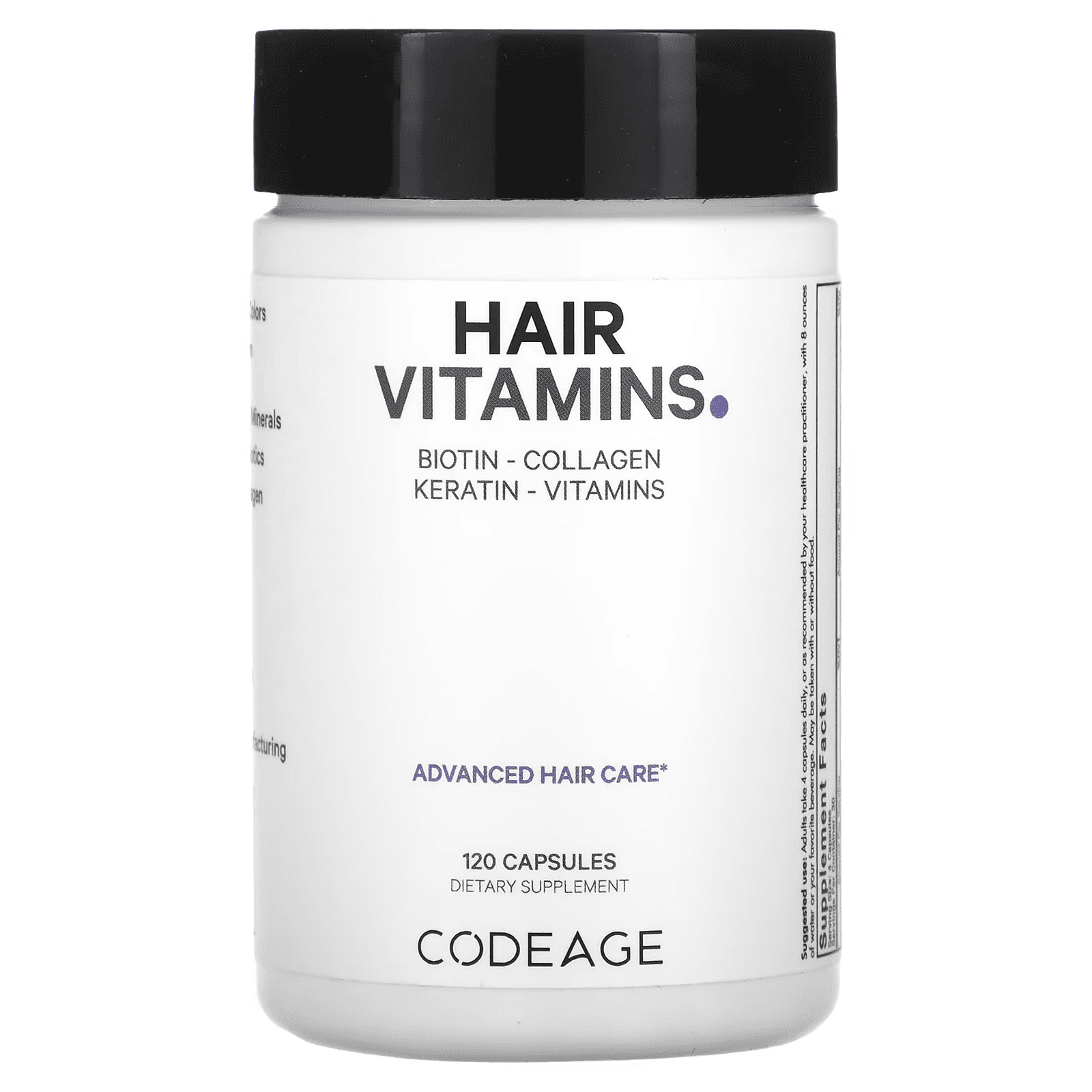 Витамины для волос, биотин, коллаген, кератин, 120 капсул, Codeage, Hair Vitamins