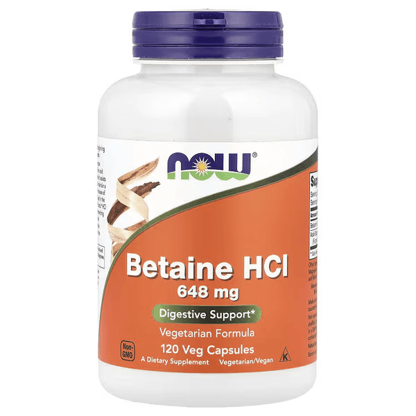 Гидрохлорид бетаина, 648 мг, 120 растительных капсул, NOW Food, Betaine HCI
